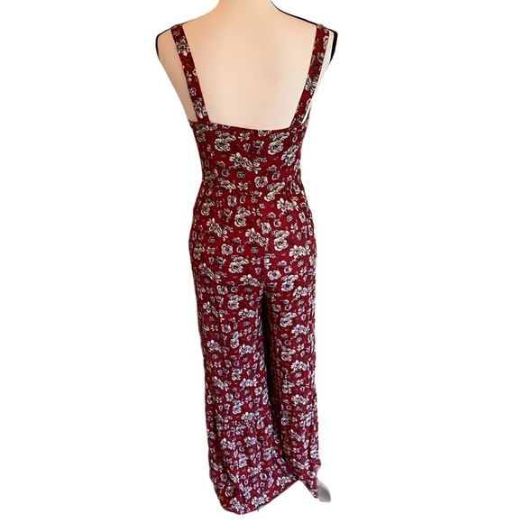American Eagle Boho Cottagecore Red Floral Jumpsuit Flare Ruffle Leg Women Sz 4 - Picture 7 of 16